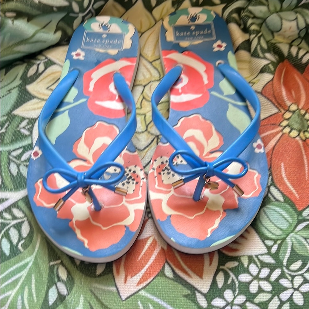 Kate Spade Blue and Coral Floral Sandals
